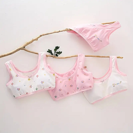 T Girls Stretch Sports Bra Wide Straps Set Of 4 Pcs Size 6-12y