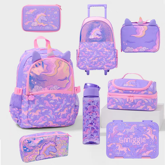 Smiggle Unicorn Design 3pcs Set Backpack 42cm Case Bottle