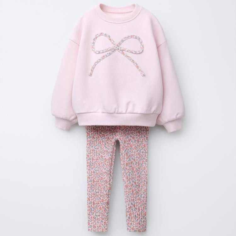 Pink Flowered Ribbon Outfit Cotton 2-7y