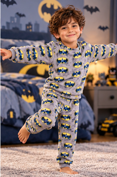 Boys’ Warm Batman Pajama Set – Grey | 4–12Y