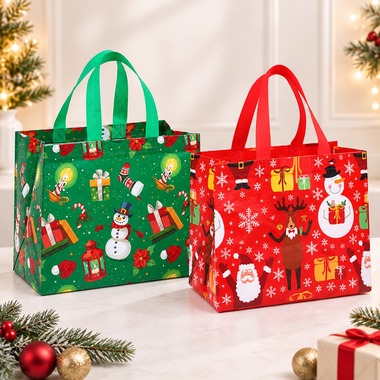 Christmas Reusable Gift Tote Bag Green & Red | Size 32 ×15 ×15 cm