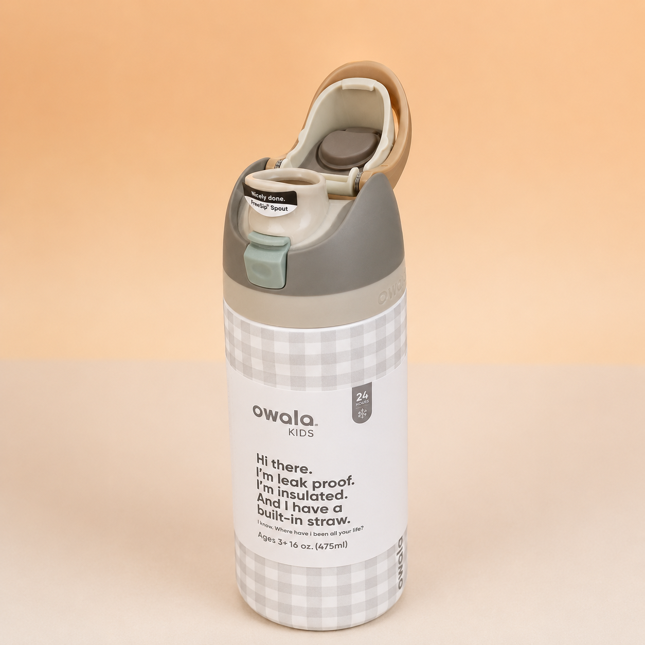 Owala Bottle Stainless Steel FreeSip Leak-proof | Grey Squares | 480ml
