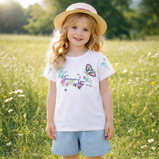 Cotton Tshirt  Flower Design For Girls (3-12y)