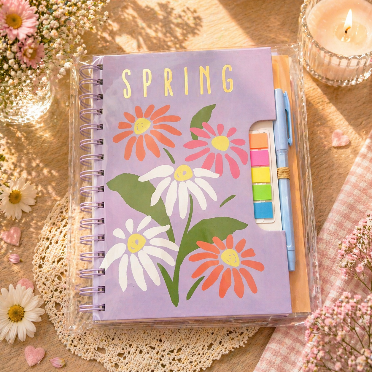 Floral Spiral Notebook Set with Sticky Notes & Pen A5