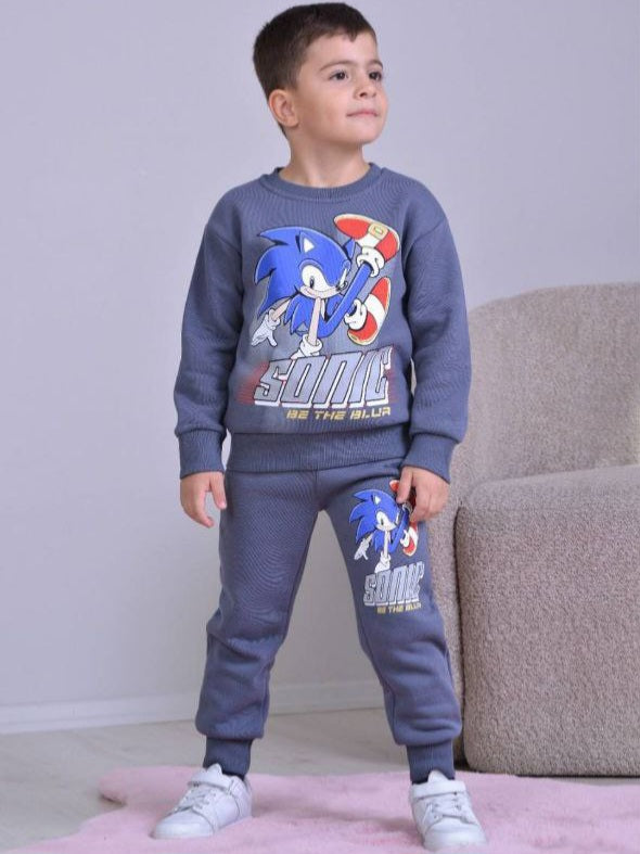 Gray Outfit Warm With Fleece Sonic Design Size 3-10y