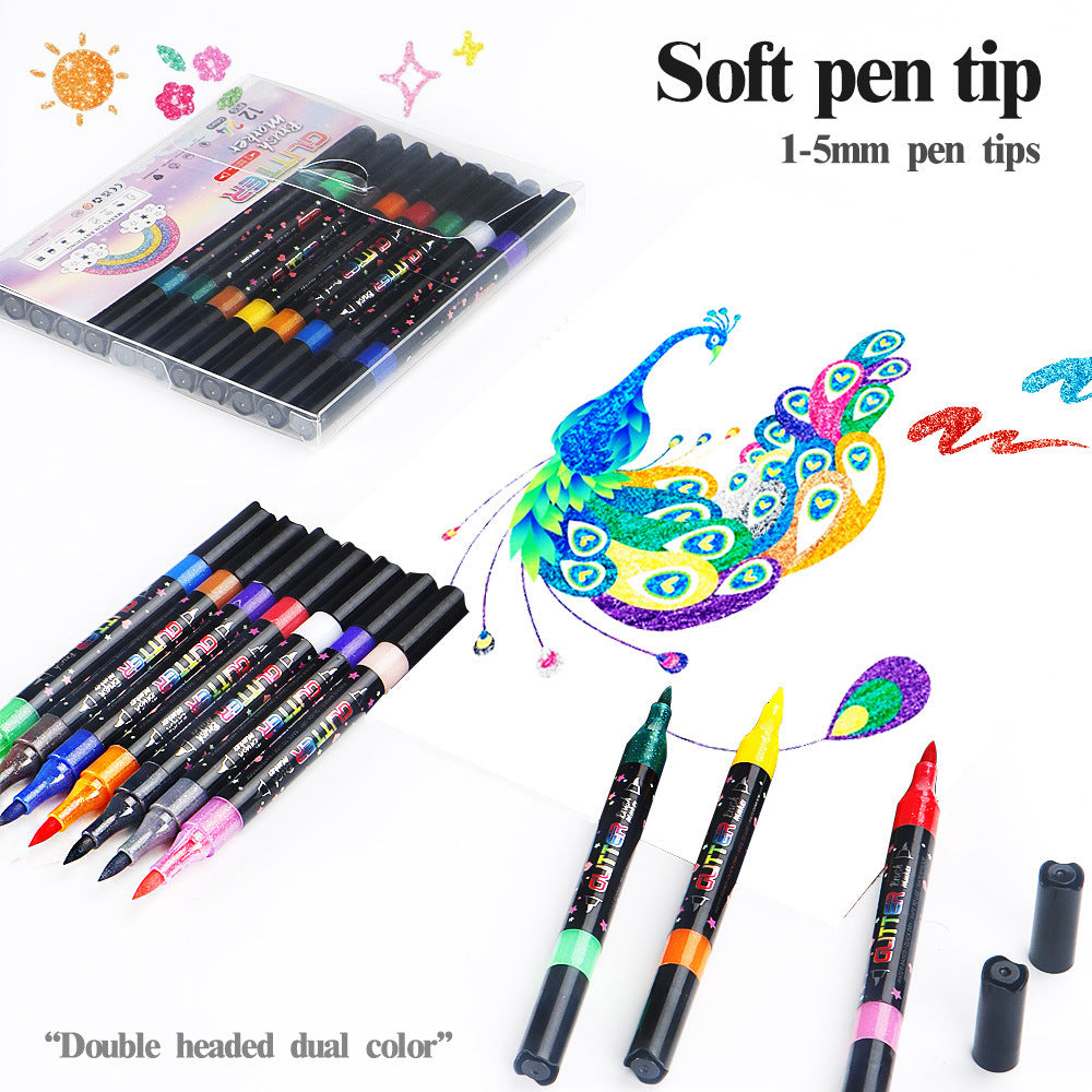 Glitter Brush Marker Set – 12pcs/24 Colors & 24pcs/48 Colors
