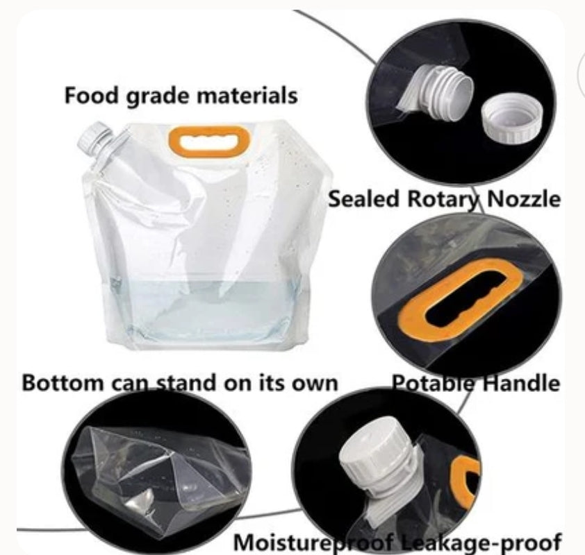 Stand-Up 2.5L / 5L Beverage Carry Pouch Bag Clear Food Grade With Side Spout