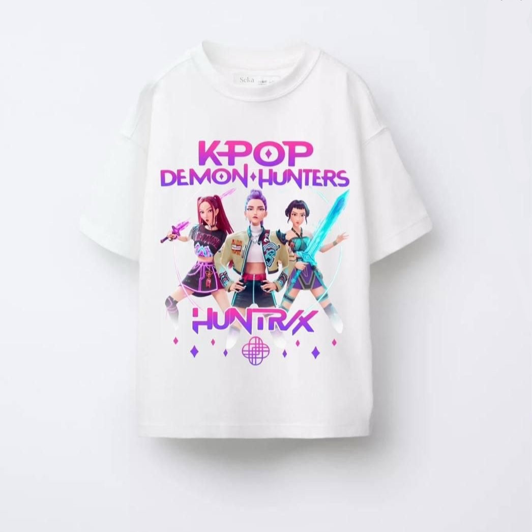 K-POP Demon Hunters G Oversized T-Shirt – White | Size 5-14y