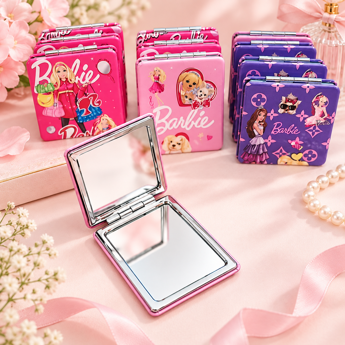 Barbie Pocket Compact Mirror – Assorted Designs 3colors| Size 8.5×6cm