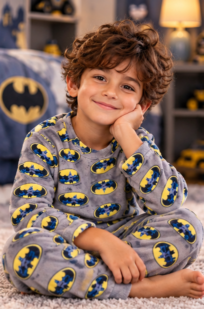 Boys’ Warm Batman Pajama Set – Grey | 4–12Y