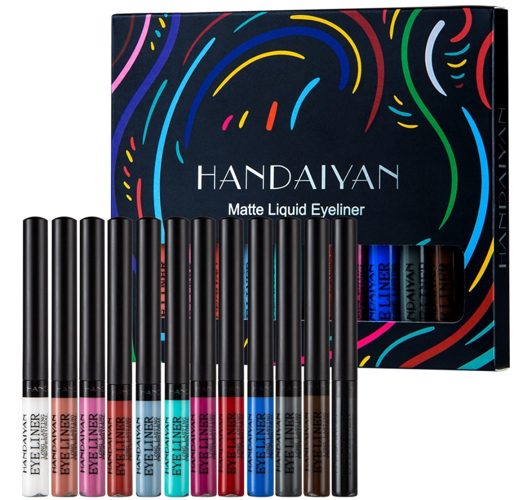 12 Color Liquid Eyeliner Set, Waterproof Long Lasting Quick Dry