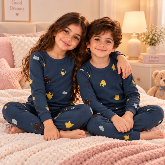 Kids’ 100% Cotton Autumn Print Pajama Set | 3–14Y