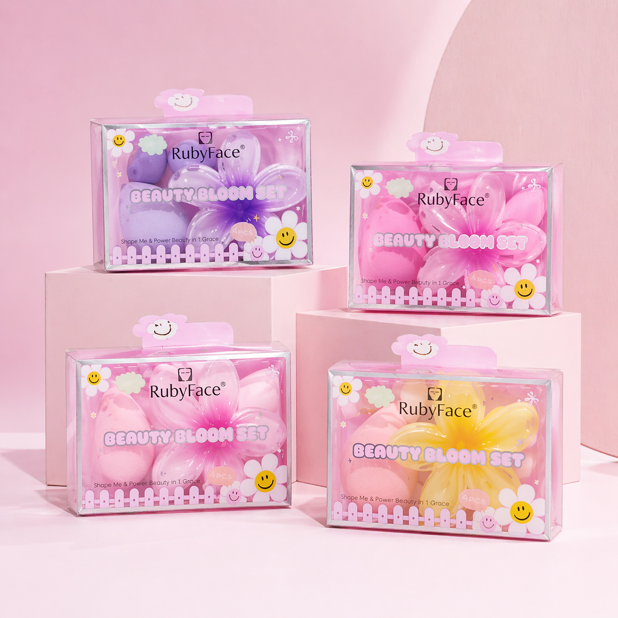 RubyFace Beauty Bloom 4 Pcs Set | Sponges And Hair Clip Flower