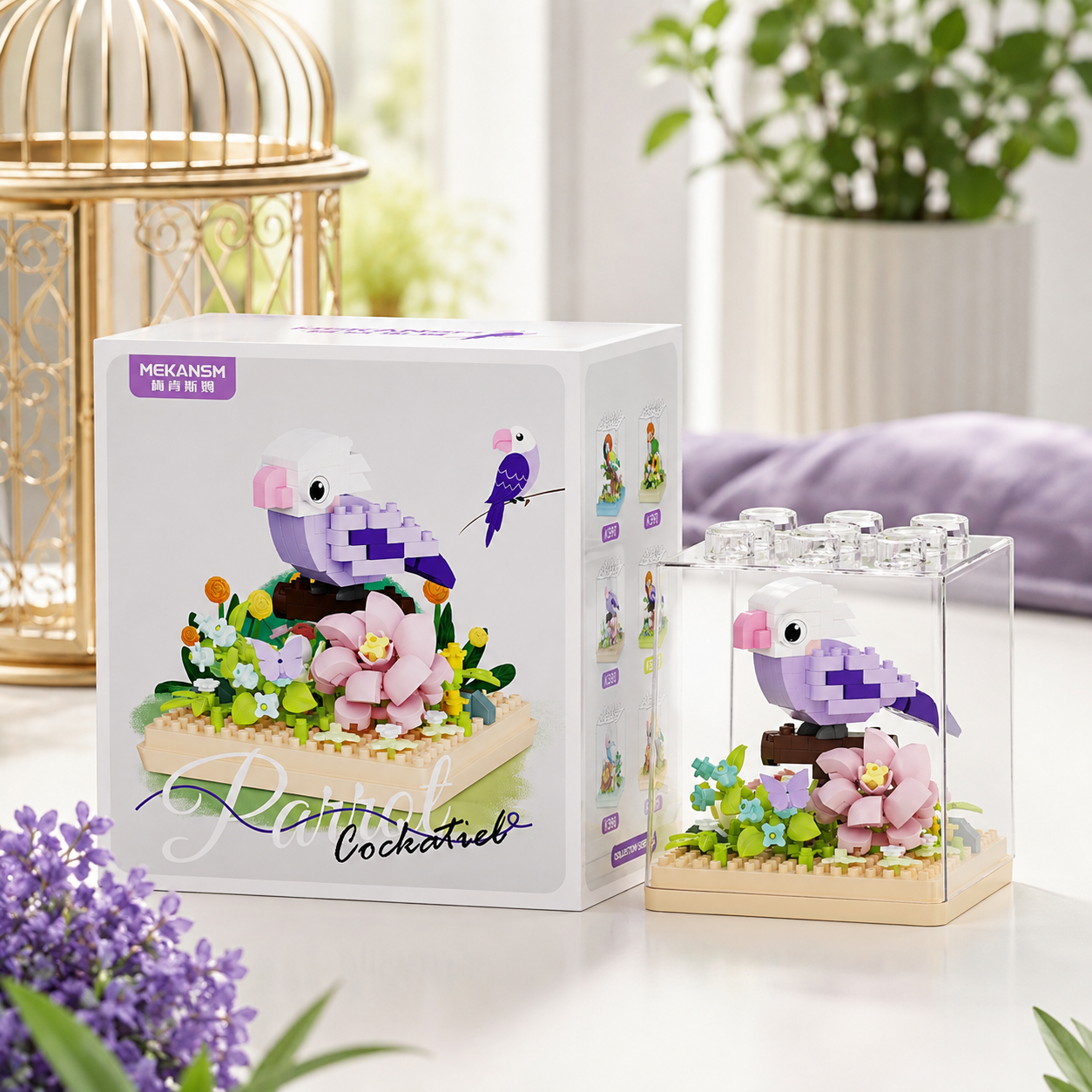 Mini Parrot Building Block Flower Display Set with Clear Case