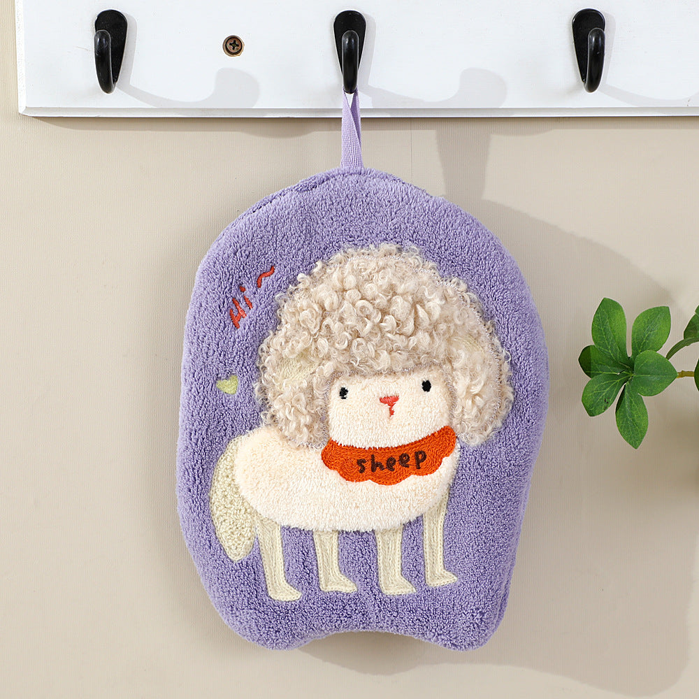 Cute Cartoon Coral Fleece Hanging Hand Towel – 23 × 18 cm
