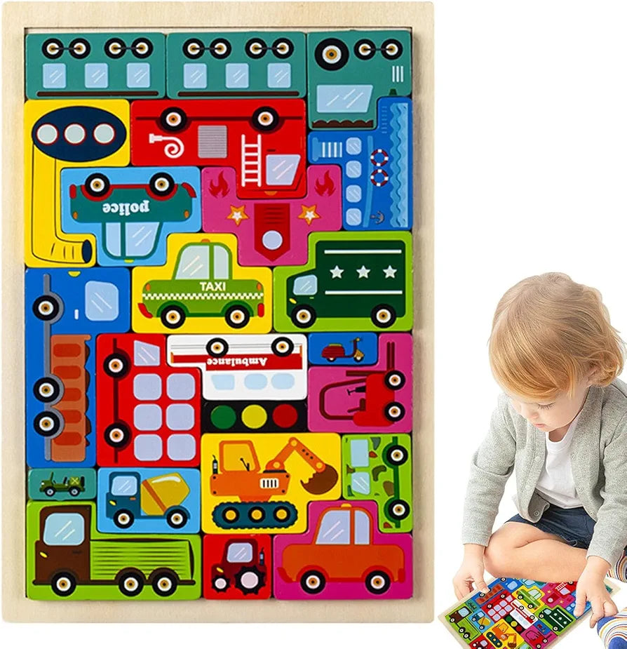 Puzzle Board Vehicles Colorful Educational Wooden Toy