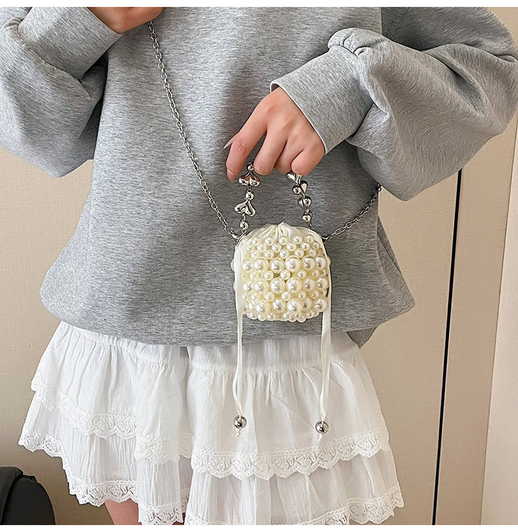 Girl Pearl Beaded Mini Drawstring Bag