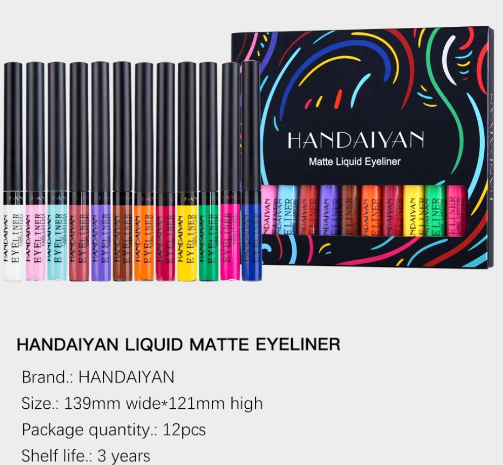 12 Color Liquid Eyeliner Set, Waterproof Long Lasting Quick Dry