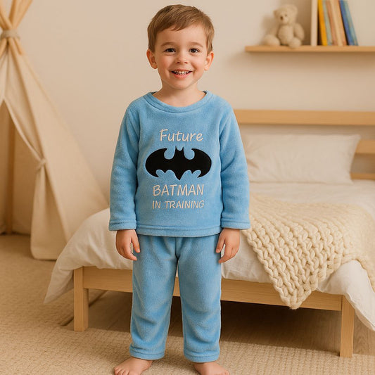Pyjama Warm Light Blue BatMan Design Size 2-8y
