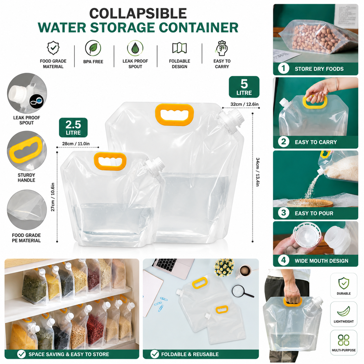 Stand-Up 2.5L / 5L Beverage Carry Pouch Bag Clear Food Grade With Side Spout