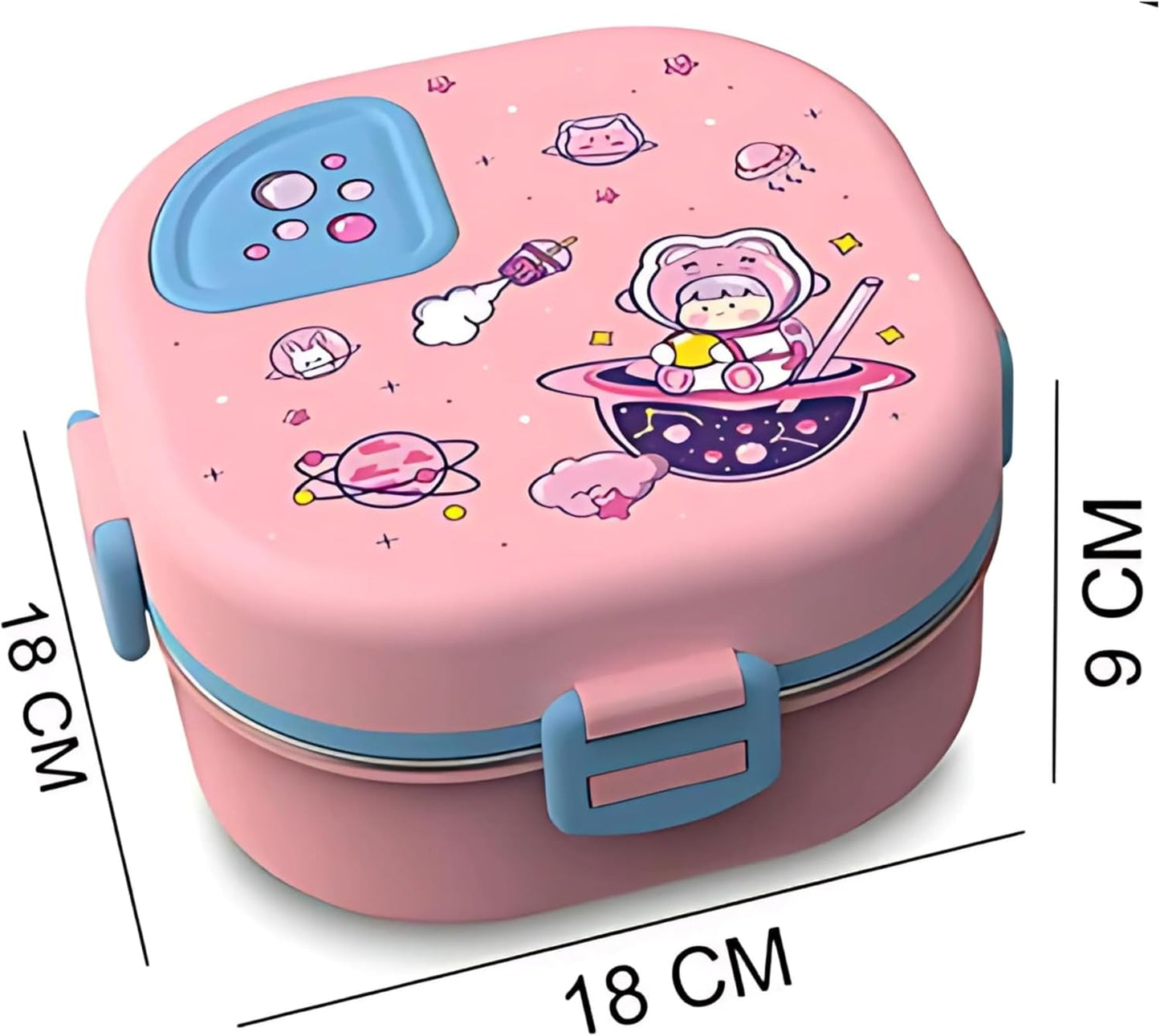 Lunch Box Bento Stainless Steel Space | +Spoon | 19×19×9cm