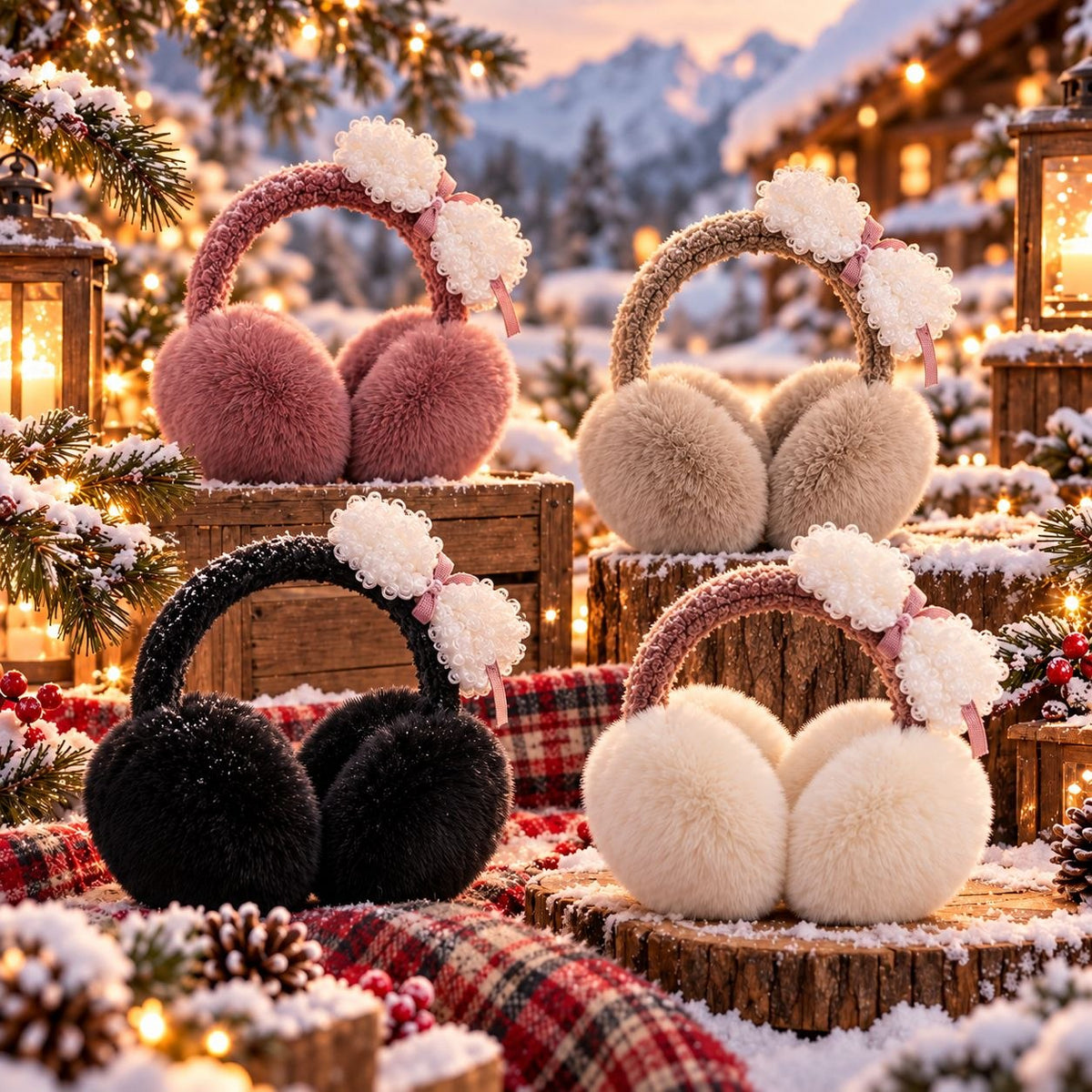 Plush bow winter earmuffs