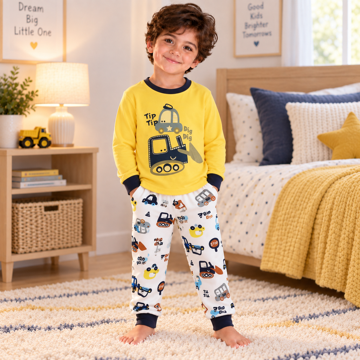 Boys’ 100% Cotton Excavator Pajama Set | 0–6Y