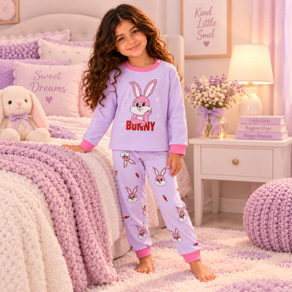 Girls’ 100% Cotton Bunny Pajama Set | 0–8Y