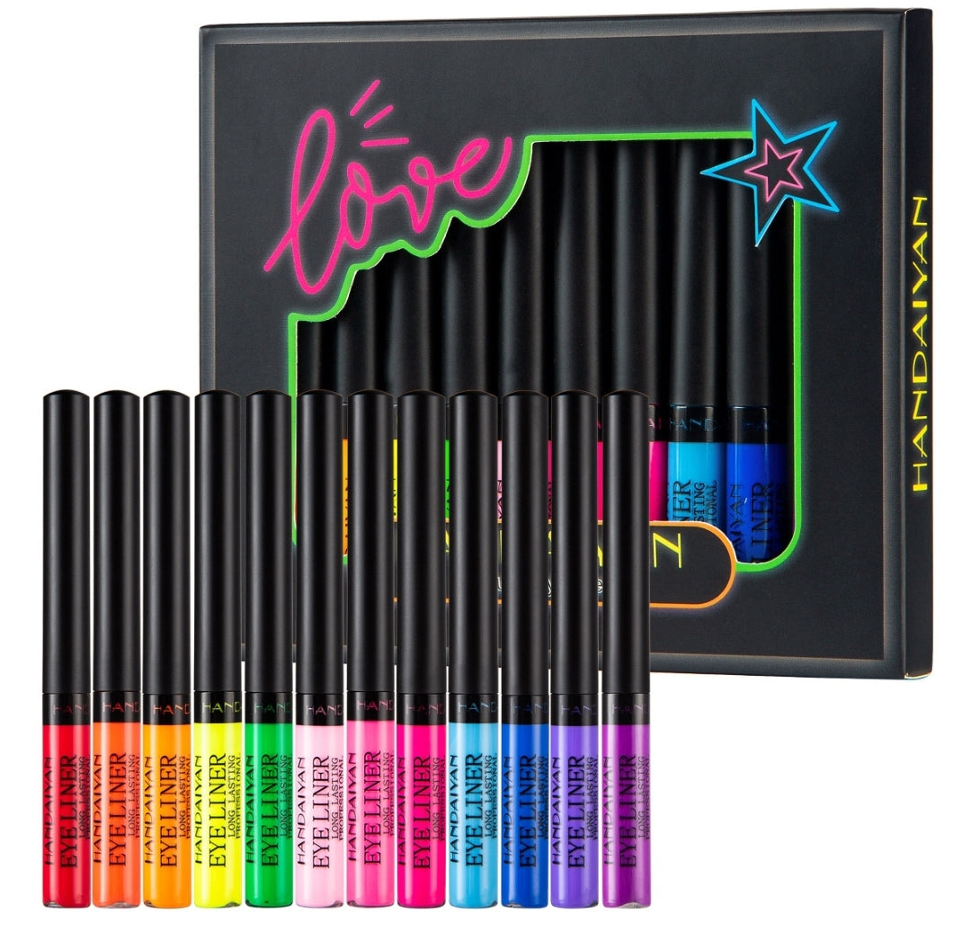 12 Color Liquid Eyeliner Set, Waterproof Long Lasting Quick Dry