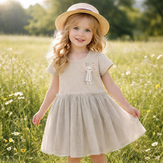 Girls Cotton Rabbit Dress – Soft Summer Wear (3–10Y)