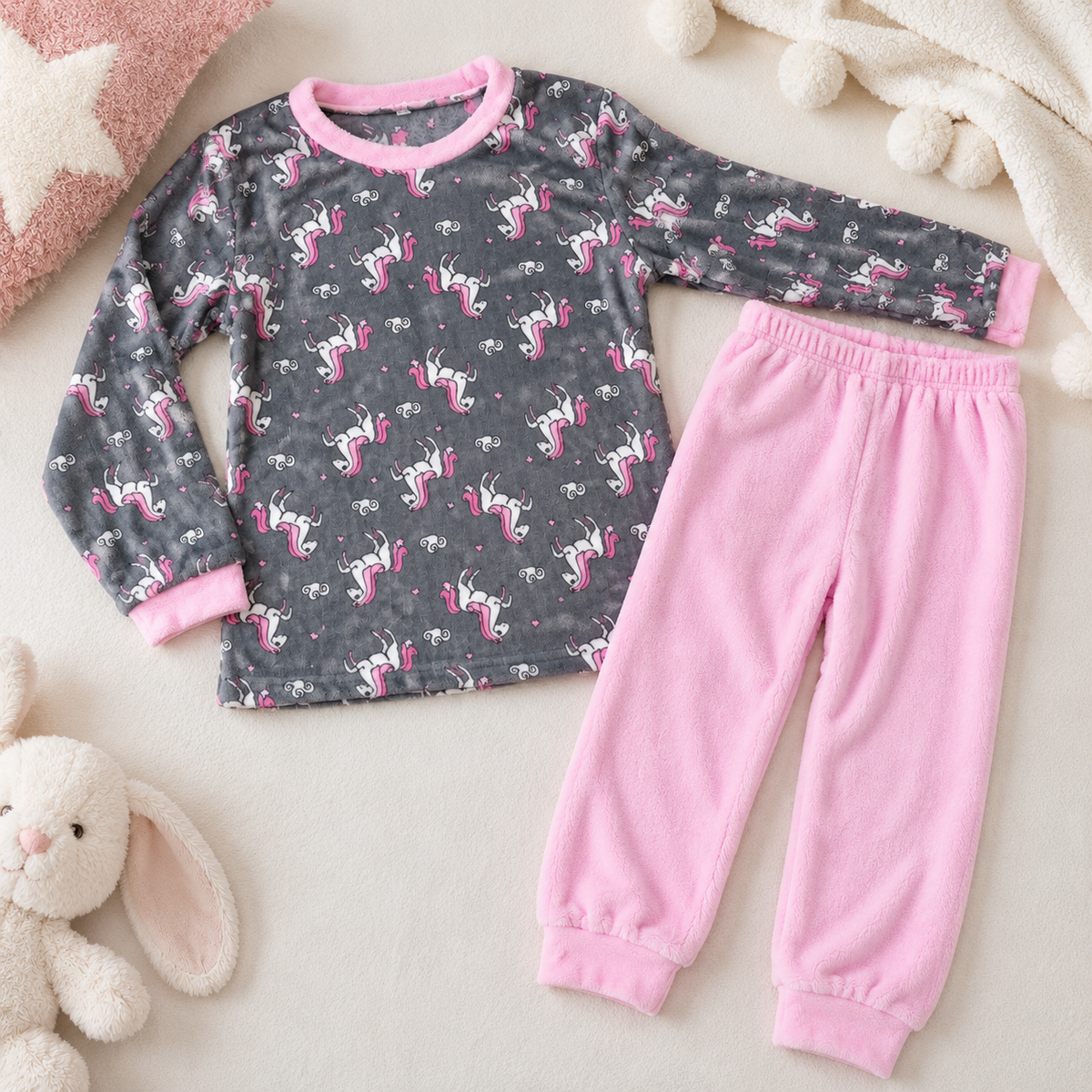 Girls' Warm Fleece Pajama Set – Pink Unicorn Print | Long Sleeve|Size 6-16y