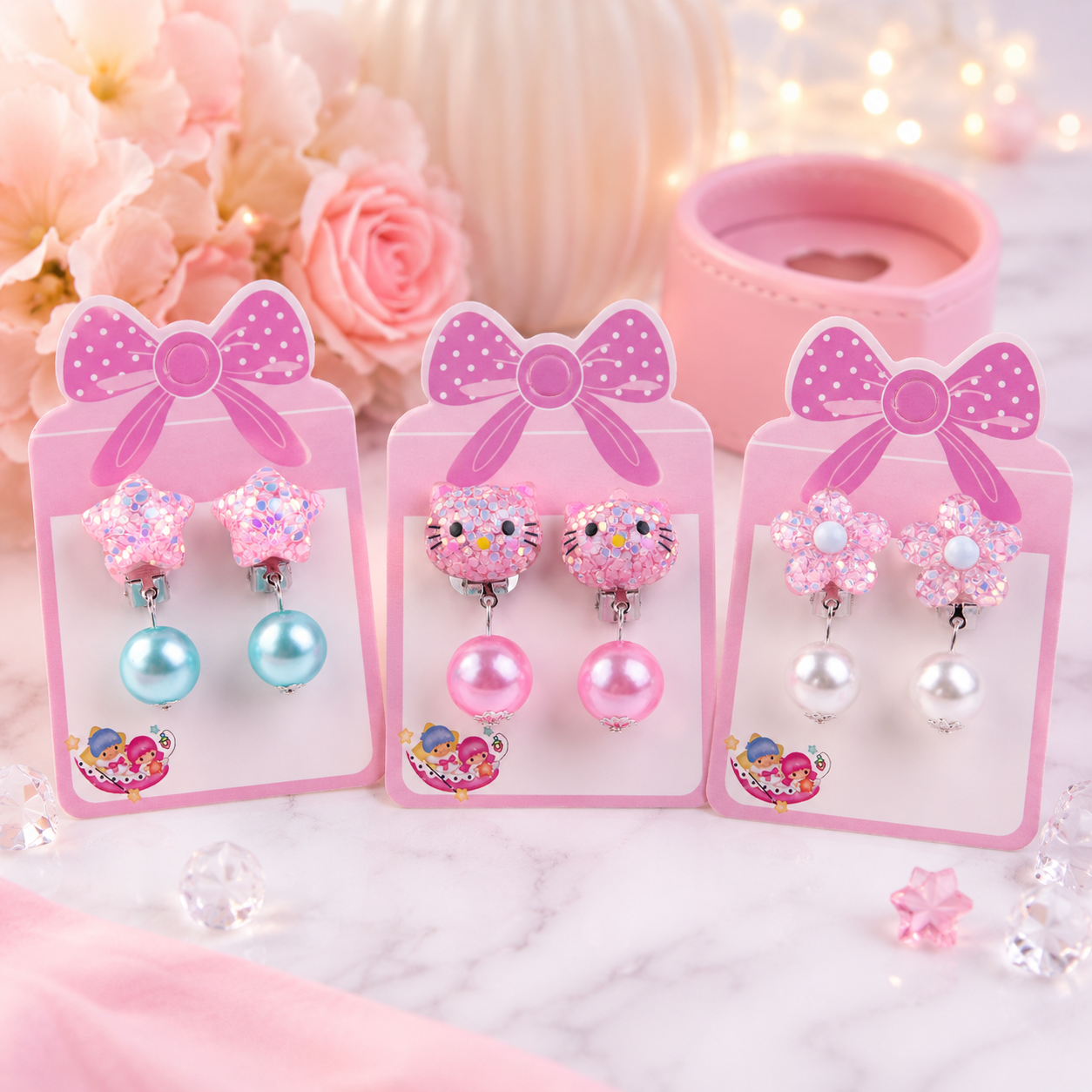 Girl Sparkle Pearl Clip-On Earrings Collection
