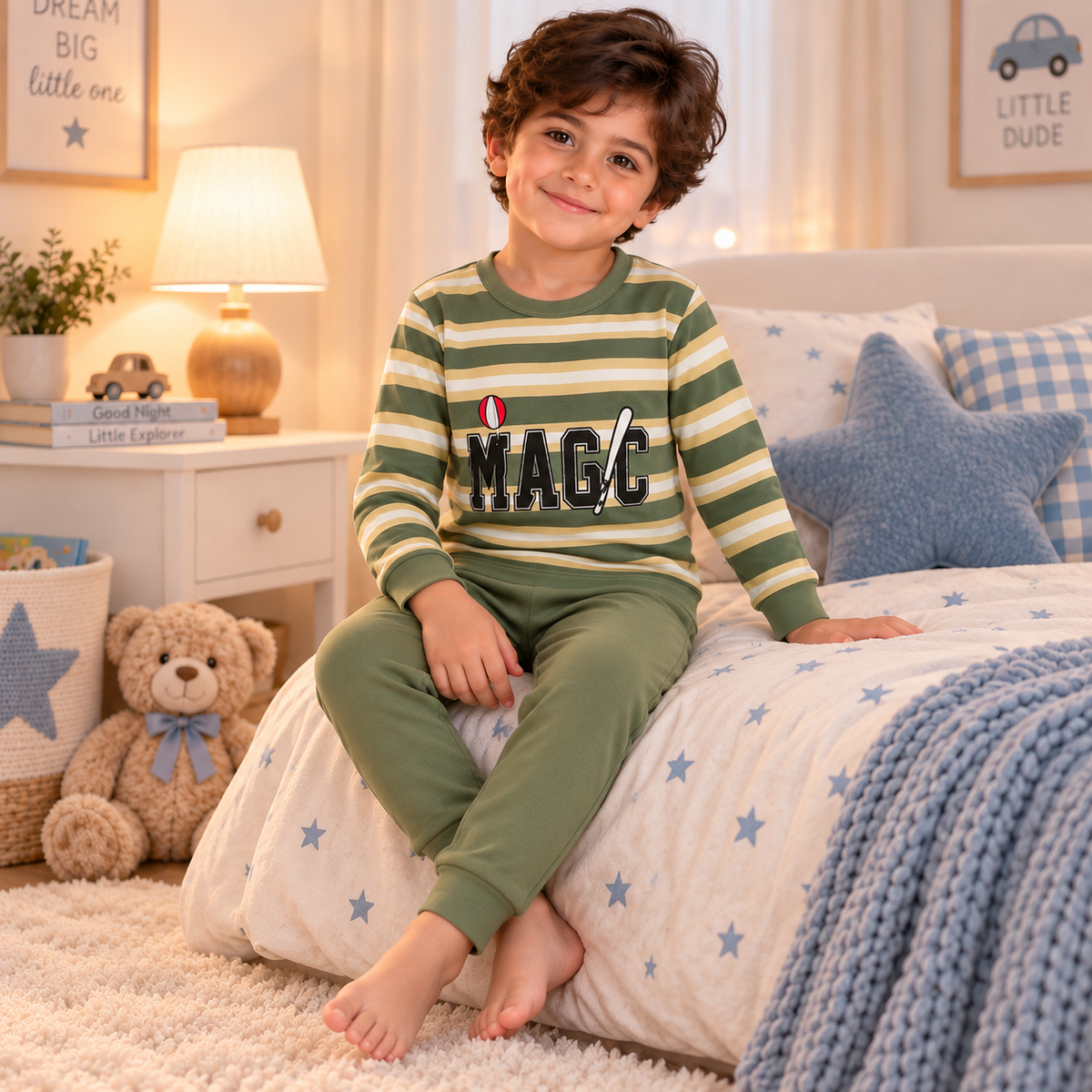 Boys’ 100% Cotton Striped Pajama Set | 8–14Y