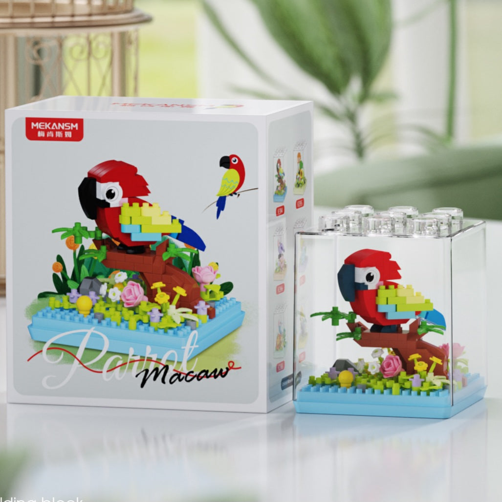 Mini Parrot Building Block Flower Display Set with Clear Case