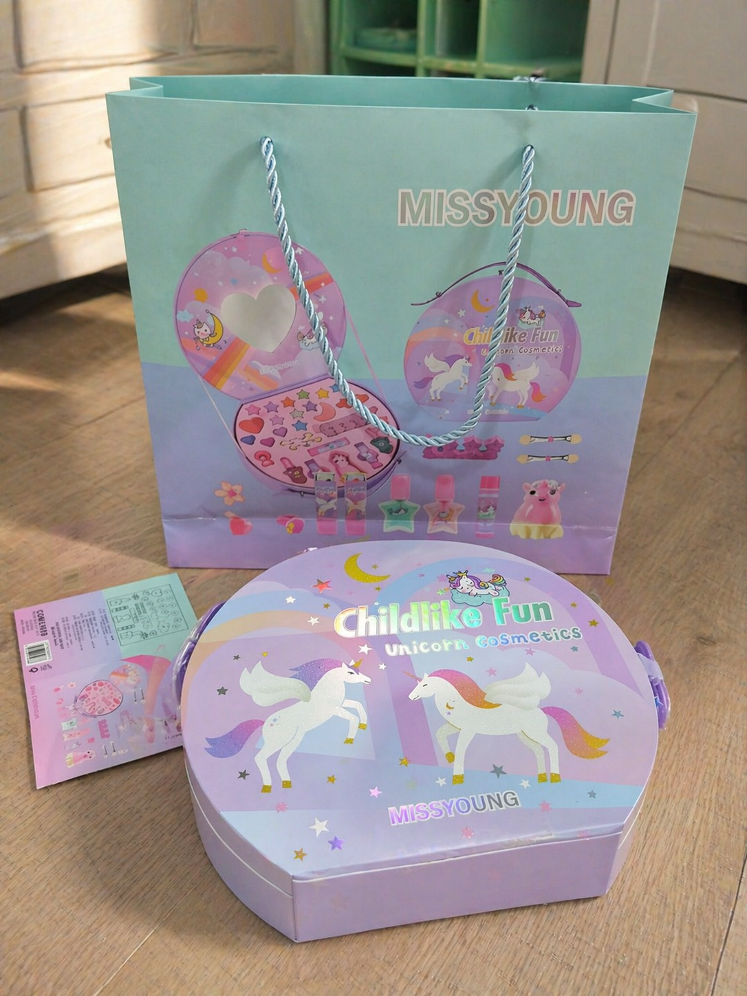 Childlike Fun Unicorn Cosmetics Play Set for Kids with bag