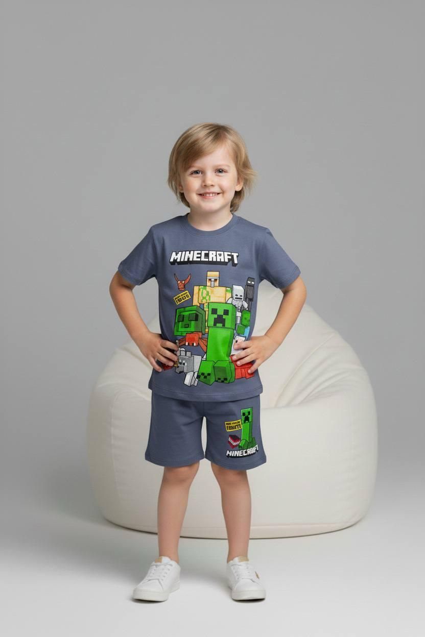 Boys Cotton Minecraft – Soft Summer Outfit | Size 3-10y