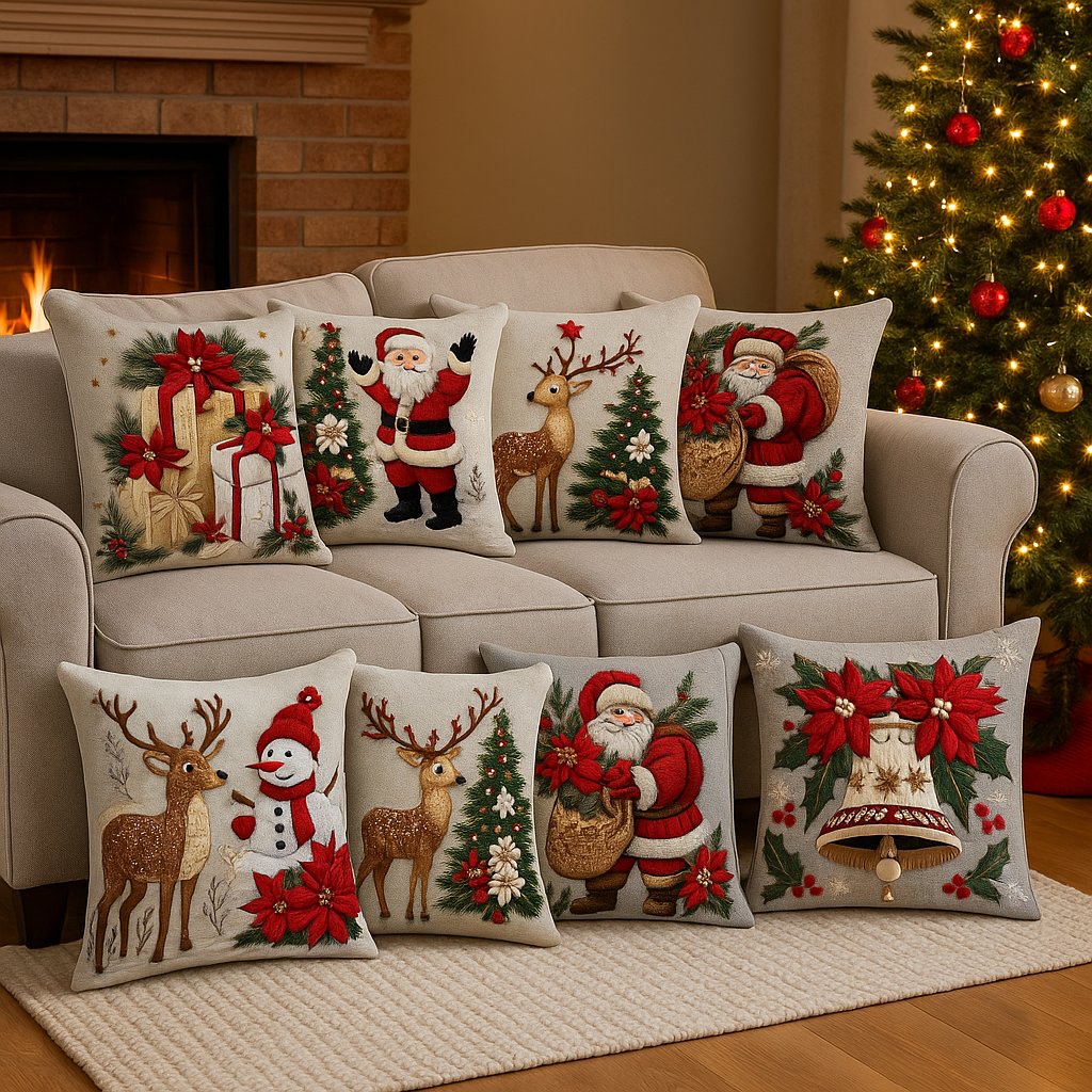 Red Christmas Decorative Cushion with Filling | 45×45 cm