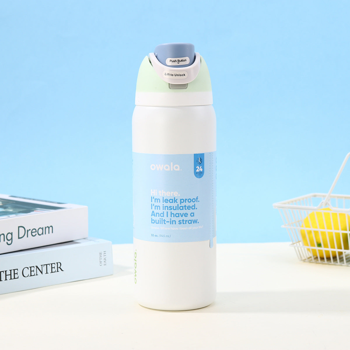 Owala Bottle Stainless Steel FreeSip Leak-proof | White&green | 710-950ml