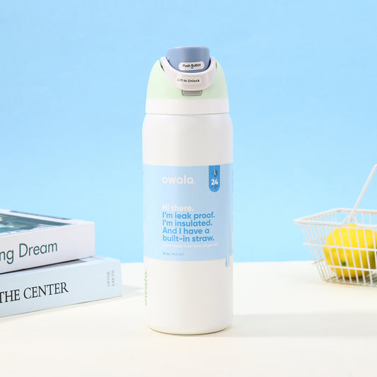 Owala Bottle Stainless Steel FreeSip Leak-proof | White&green | 710-950ml