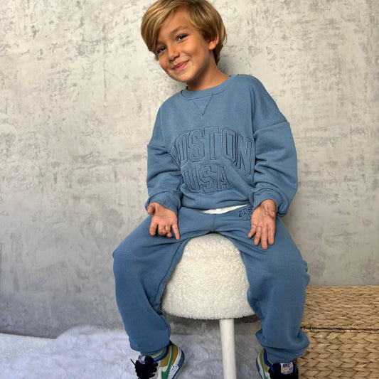 Blue Boston Outfit Cotton 100% 3-10y