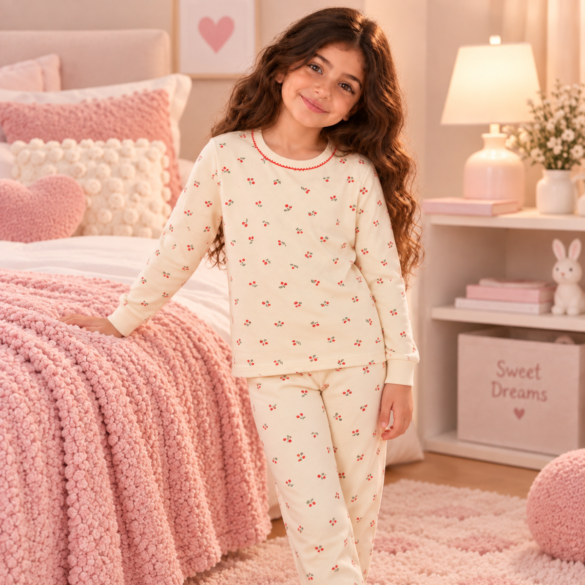 Girls’ 100% Cotton Cherry Pajama Set | 3–14Y