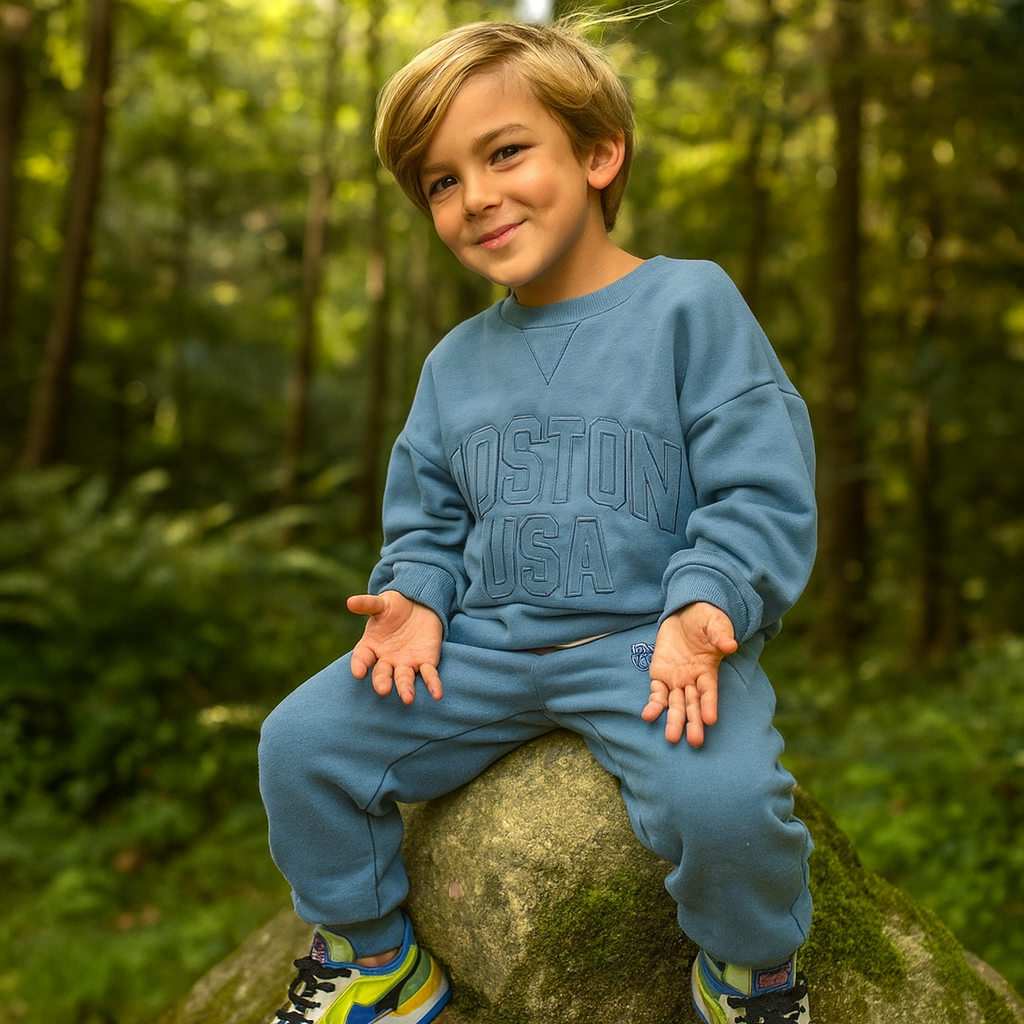 Blue Boston Outfit Cotton 100% 3-10y