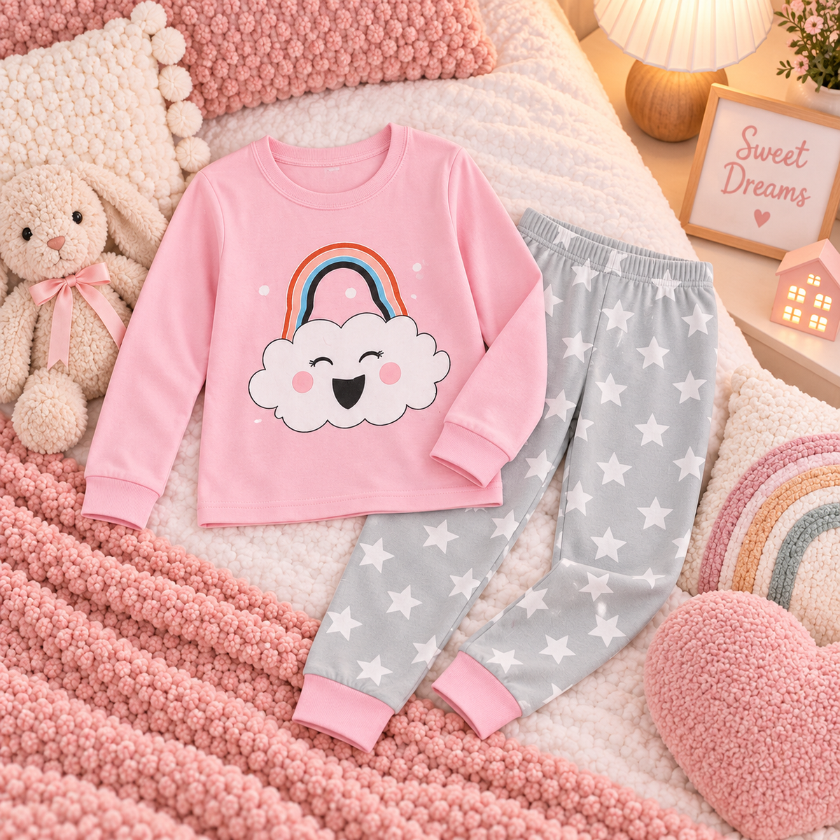 Girls’ 100% Cotton Rainbow Pajama Set | 3–14Y