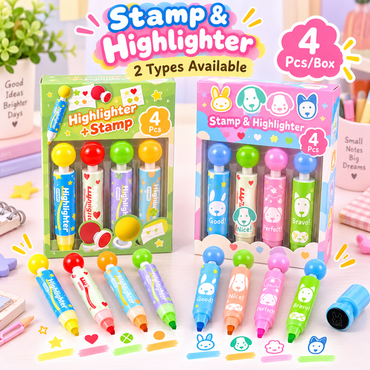 Stamp & Highlighter Set – 2 Styles | 4 Pcs
