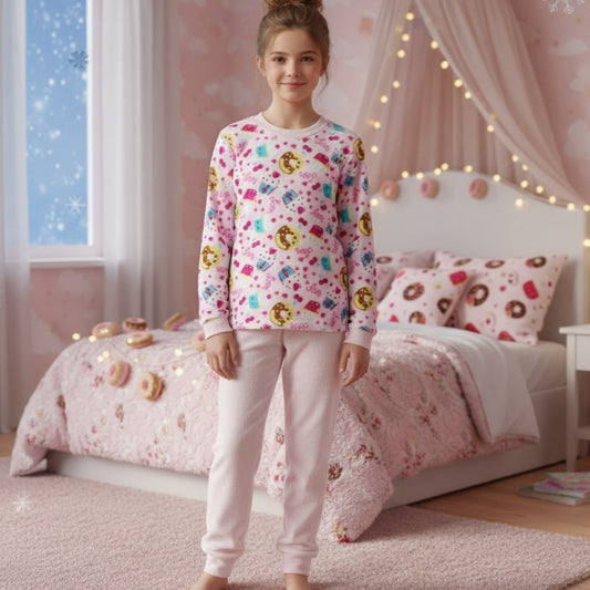 Warm Winter Pijama Light Pink Sweets Design Size 12-14y