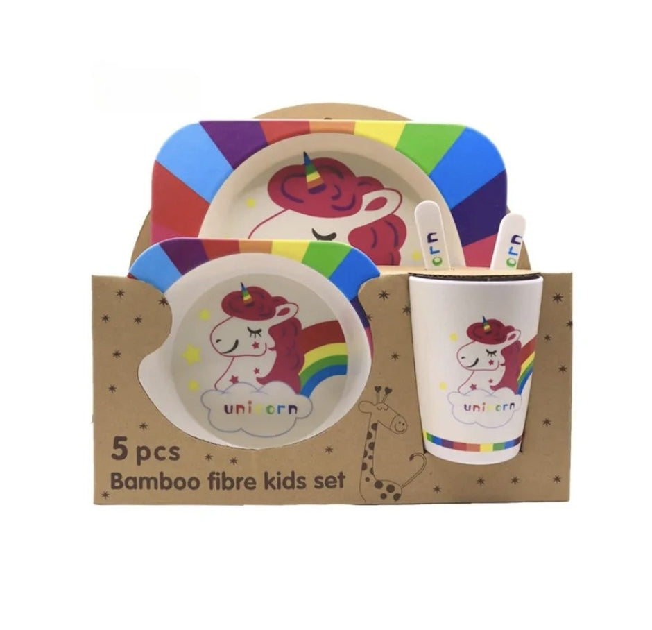 Set Kids Dinnerware Set - Children Dishes 100% Bamboo Fiber