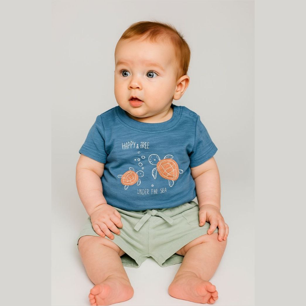 Outfit For Boys Set Of 2 Pcs Turtles Under The Sea Design Size 3-6months