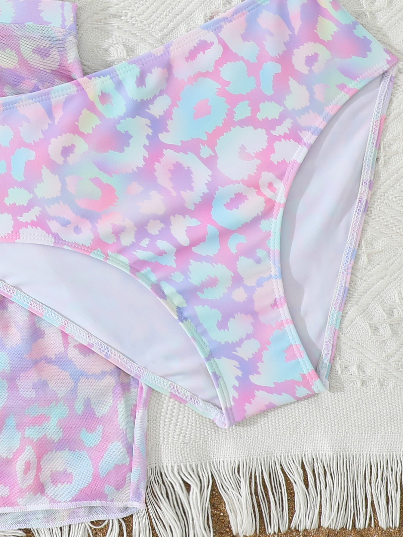 Girl 3-Piece Pastel Leopard Print Swimwear Set | Size 8-12y