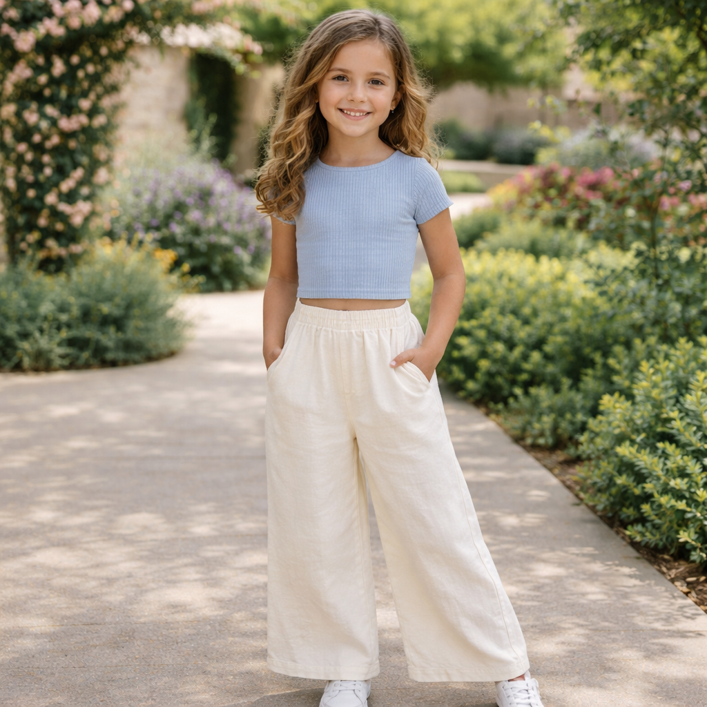 Girls Cotton White-Blue Set – Soft Summer Outfit (3-10Y)