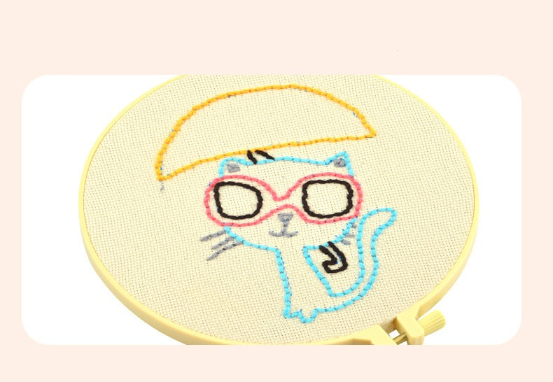 DIY Kids Embroidery Kit with Hoop, Stand & Colorful Yarn – Assorted Animal Designs